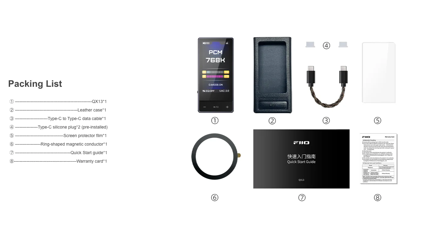 Fiio QX13 pakendi sisu